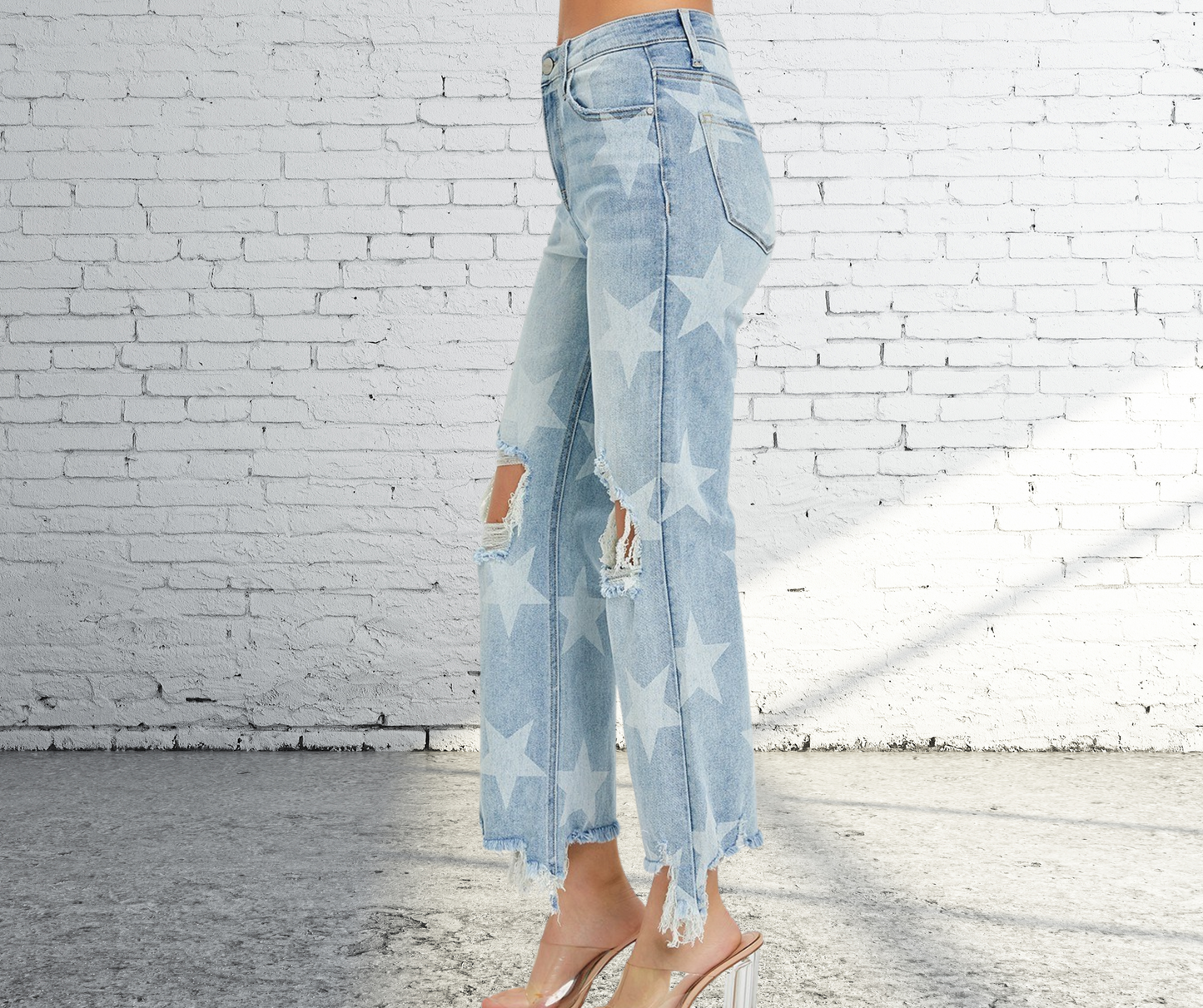 RISEN HIGH RISE STAR PRINTED STRAIGHT CROP JEANS - SV Boutique & Co.