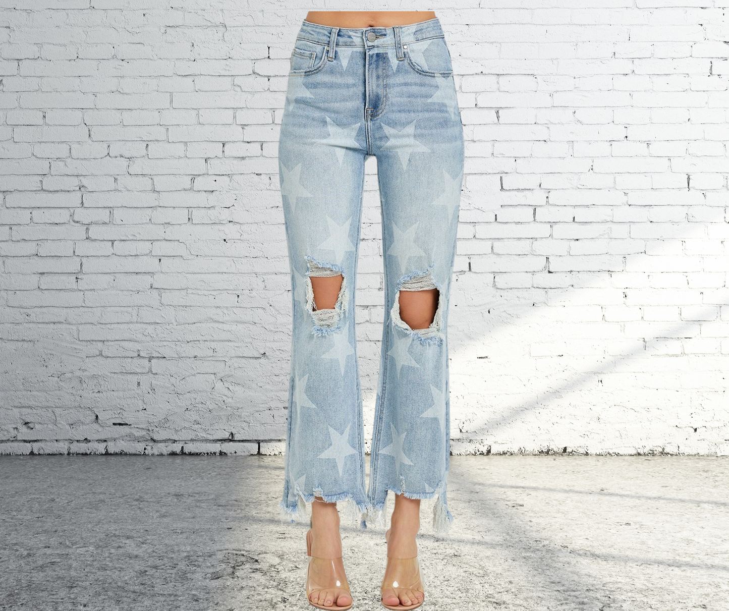 RISEN HIGH RISE STAR PRINTED STRAIGHT CROP JEANS - SV Boutique & Co.