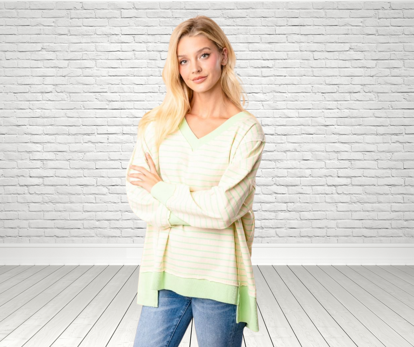 Oversized High-Low Long Sleeve Striped Knit Pullover - SV Boutique & Co.
