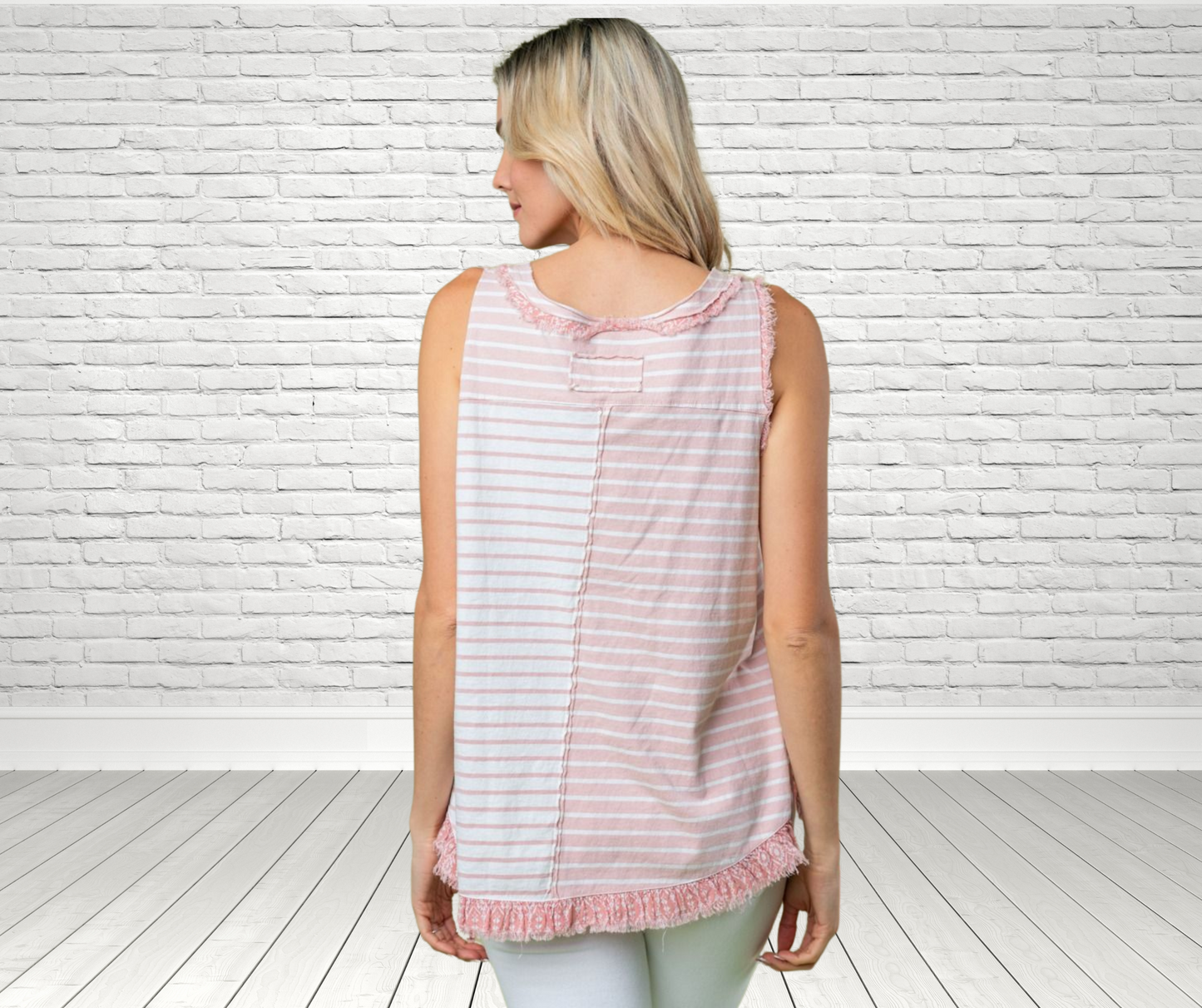 Sleeveless Stripe Flowing Knit Top With Side Slits - SV Boutique & Co.