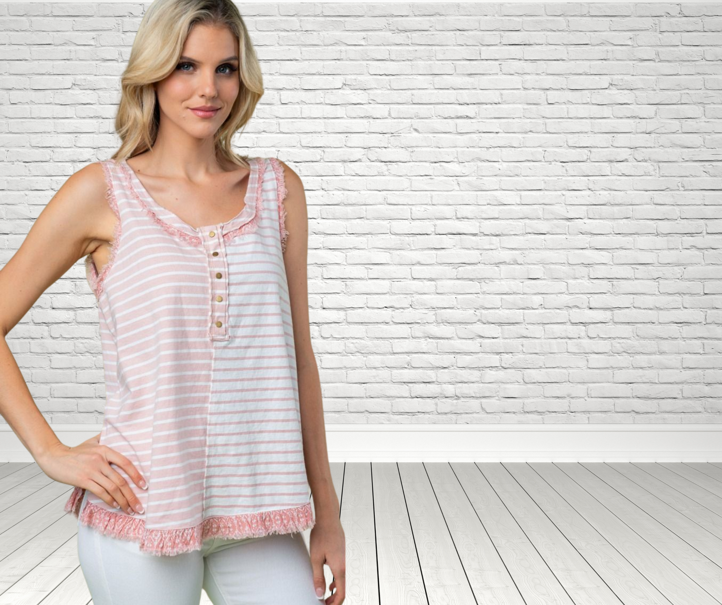 Sleeveless Stripe Flowing Knit Top With Side Slits - SV Boutique & Co.