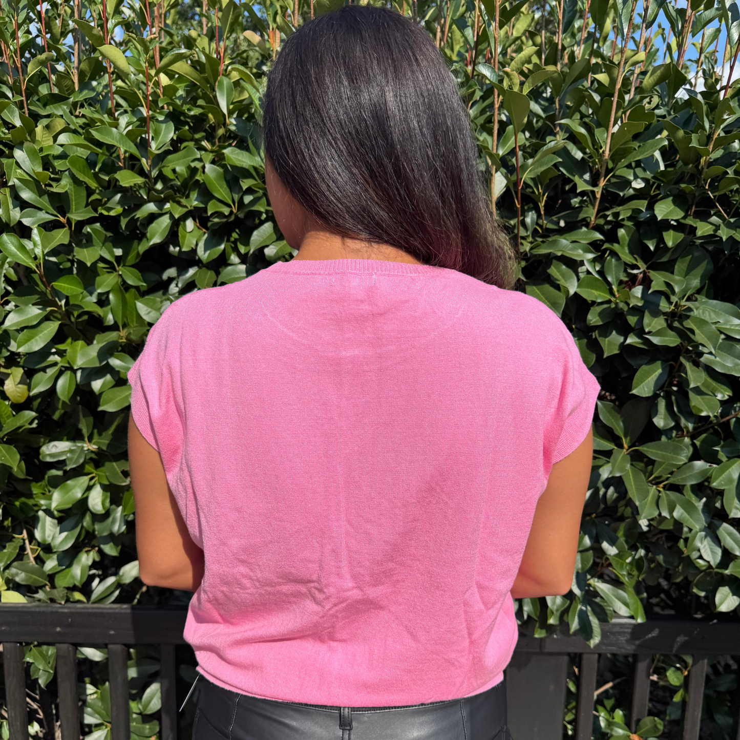 Short Sleeve Tickled Pink On The Side Sweater