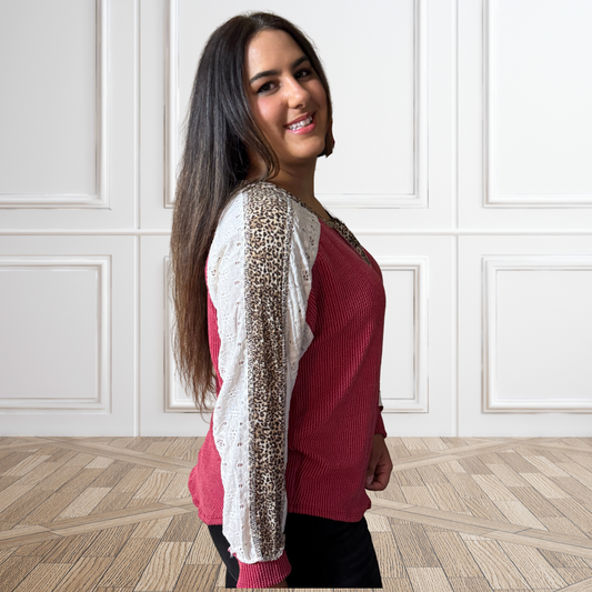 Long Sleeve On The Edge Half Button Burgundy Pullover