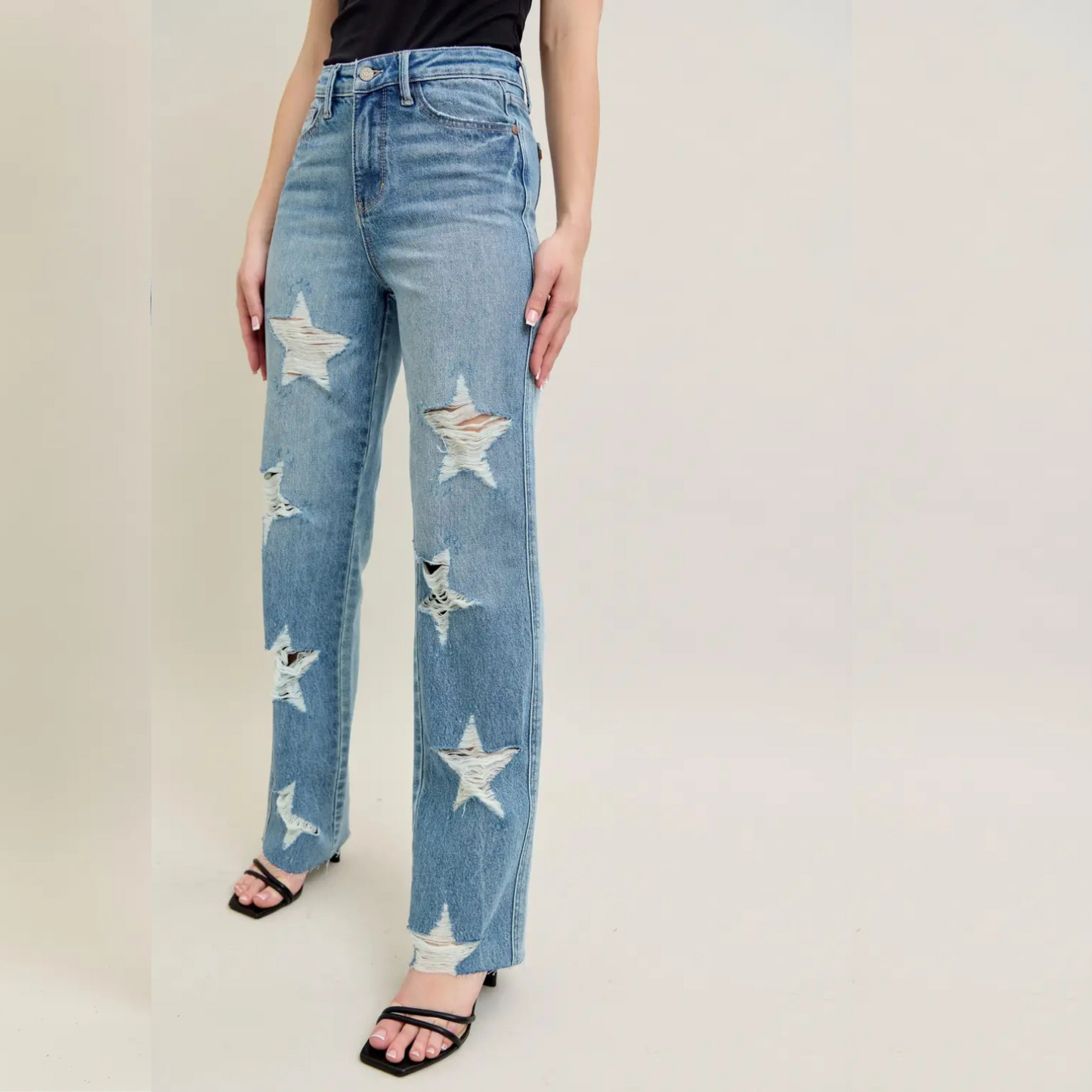 Judy Blue High-Waist Rigid Magic Star Distressed 90's Straight Jeans