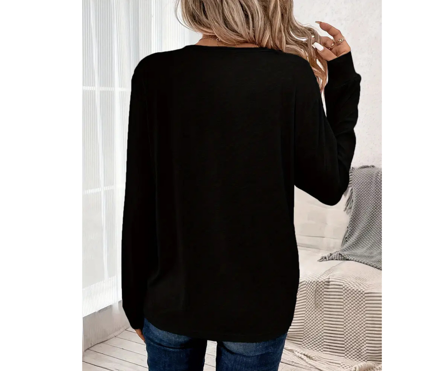BLACK LONG SLEEVE CREW NECK BASIC TOP - SV Boutique & Co.