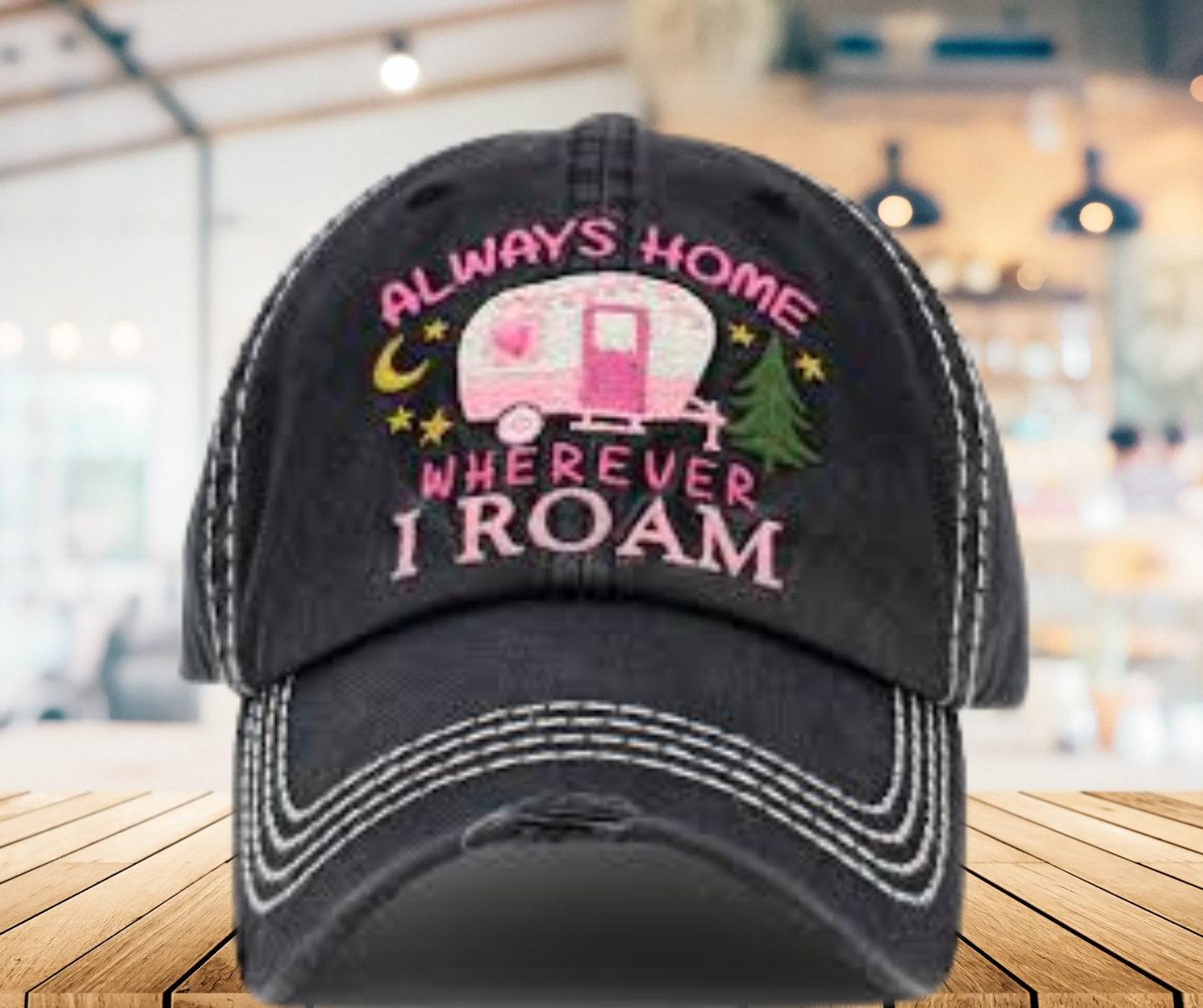 Always Home Wherever I Roam Distressed Baseball Cap - SV Boutique & Co.