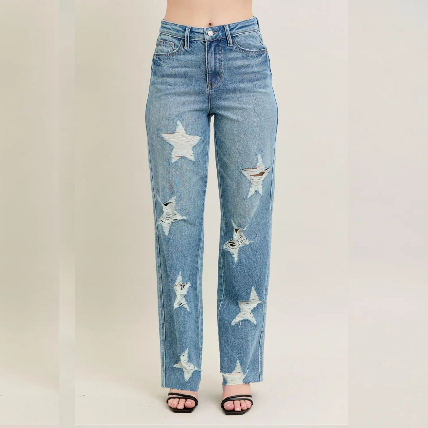 Judy Blue High-Waist Rigid Magic Star Distressed 90's Straight Jeans