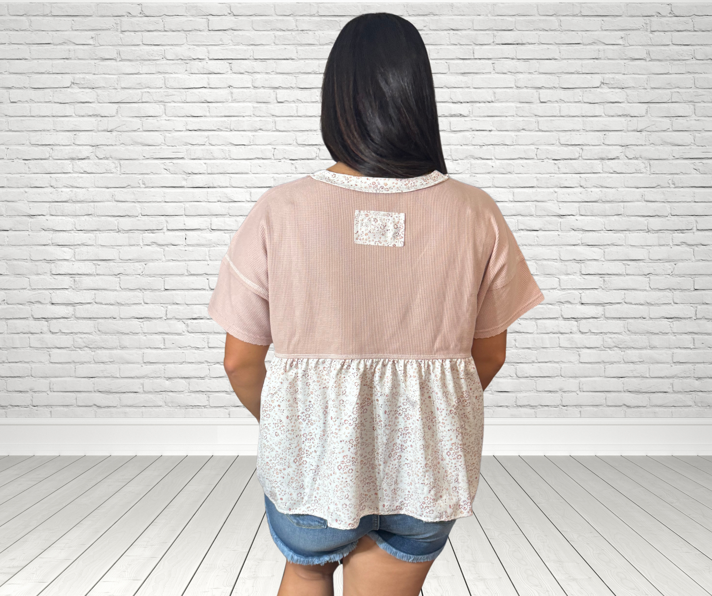 Pink Waffle Floral Babydoll Slub Top - SV Boutique & Co.