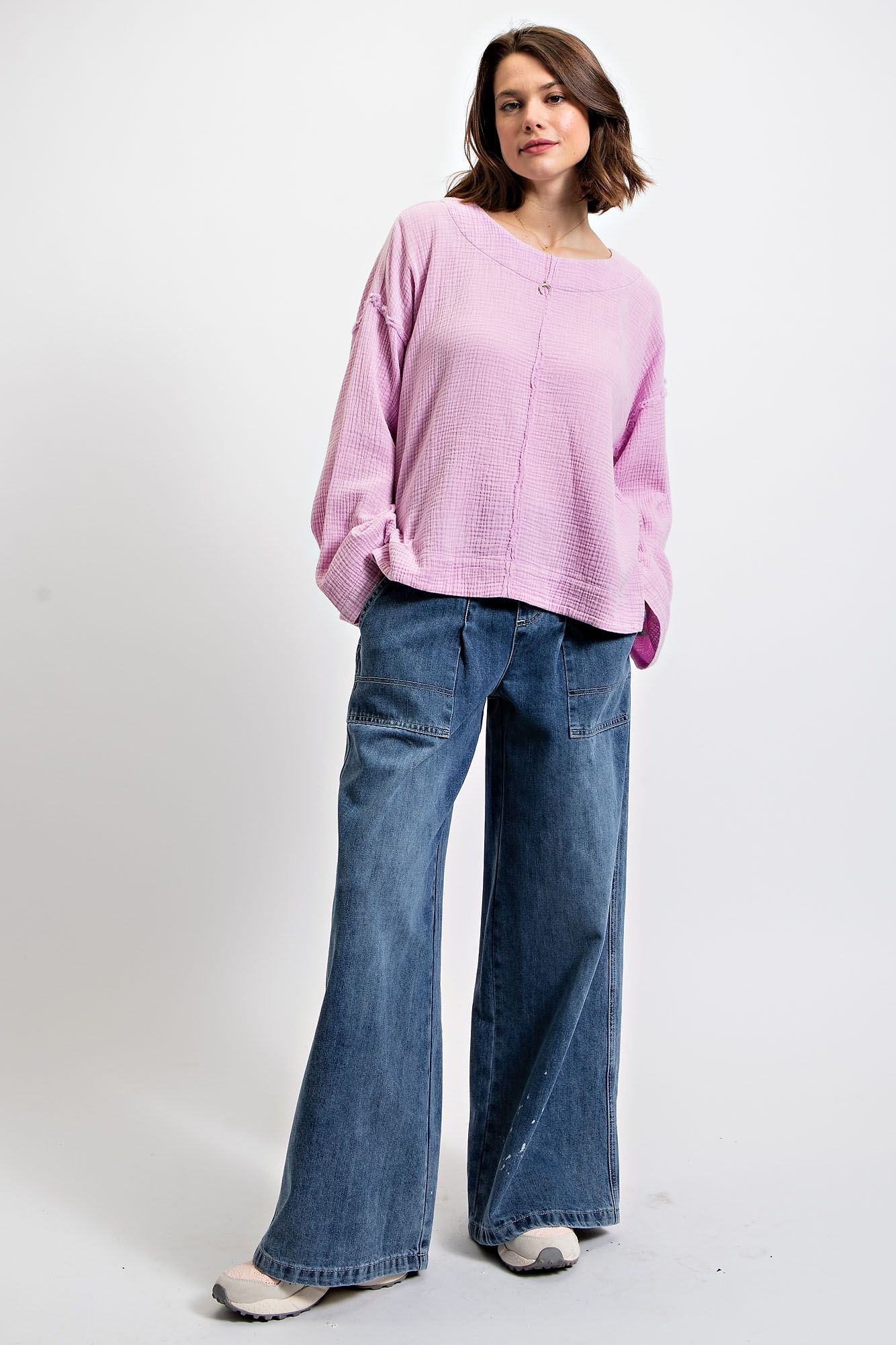 LILAC BREEZE MINERAL WASH COTTON GAUZE TOP - SV Boutique & Co.