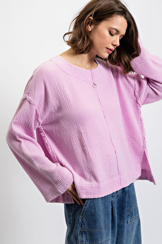 LILAC BREEZE MINERAL WASH COTTON GAUZE TOP - SV Boutique & Co.