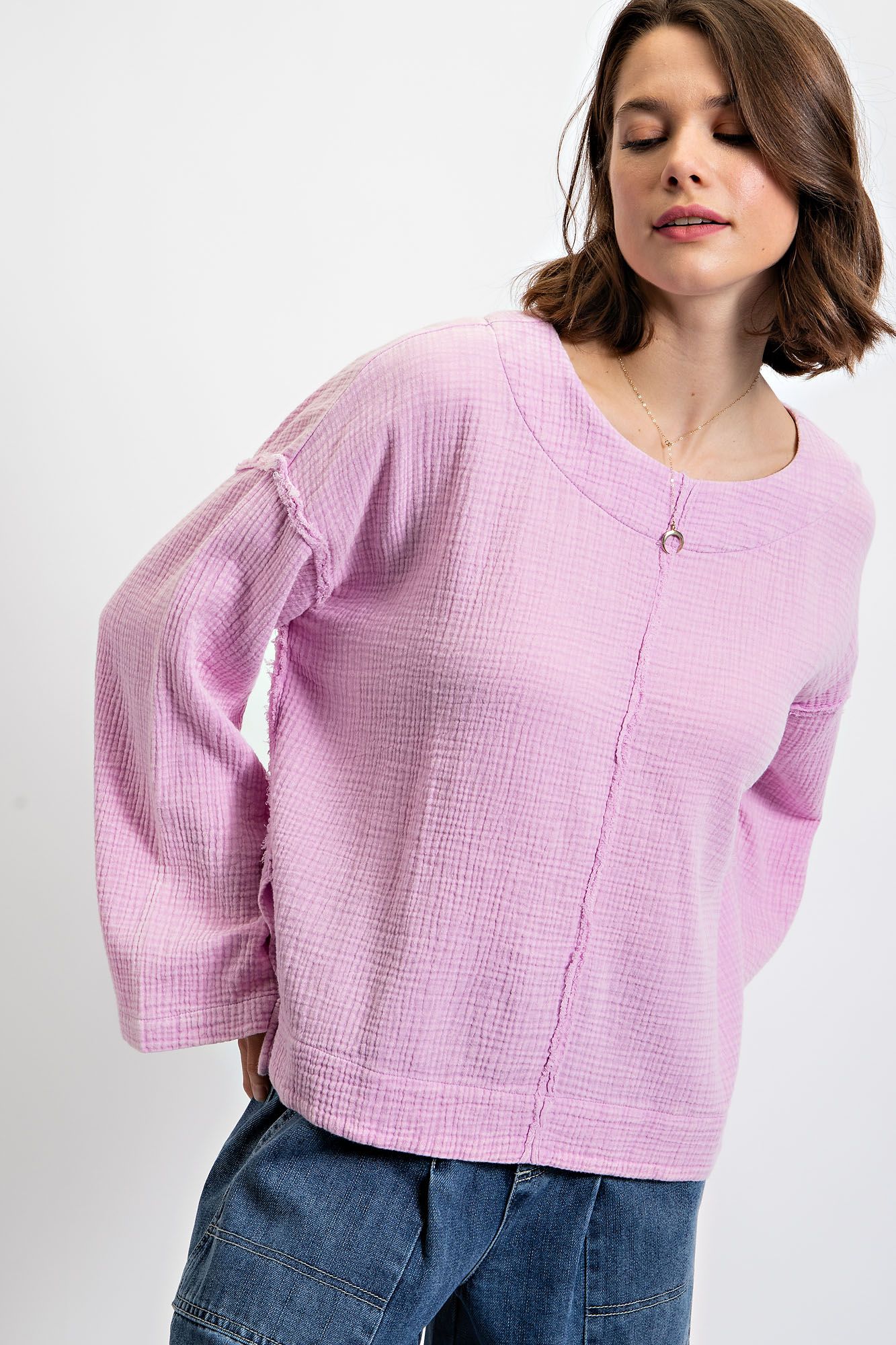 LILAC BREEZE MINERAL WASH COTTON GAUZE TOP - SV Boutique & Co.