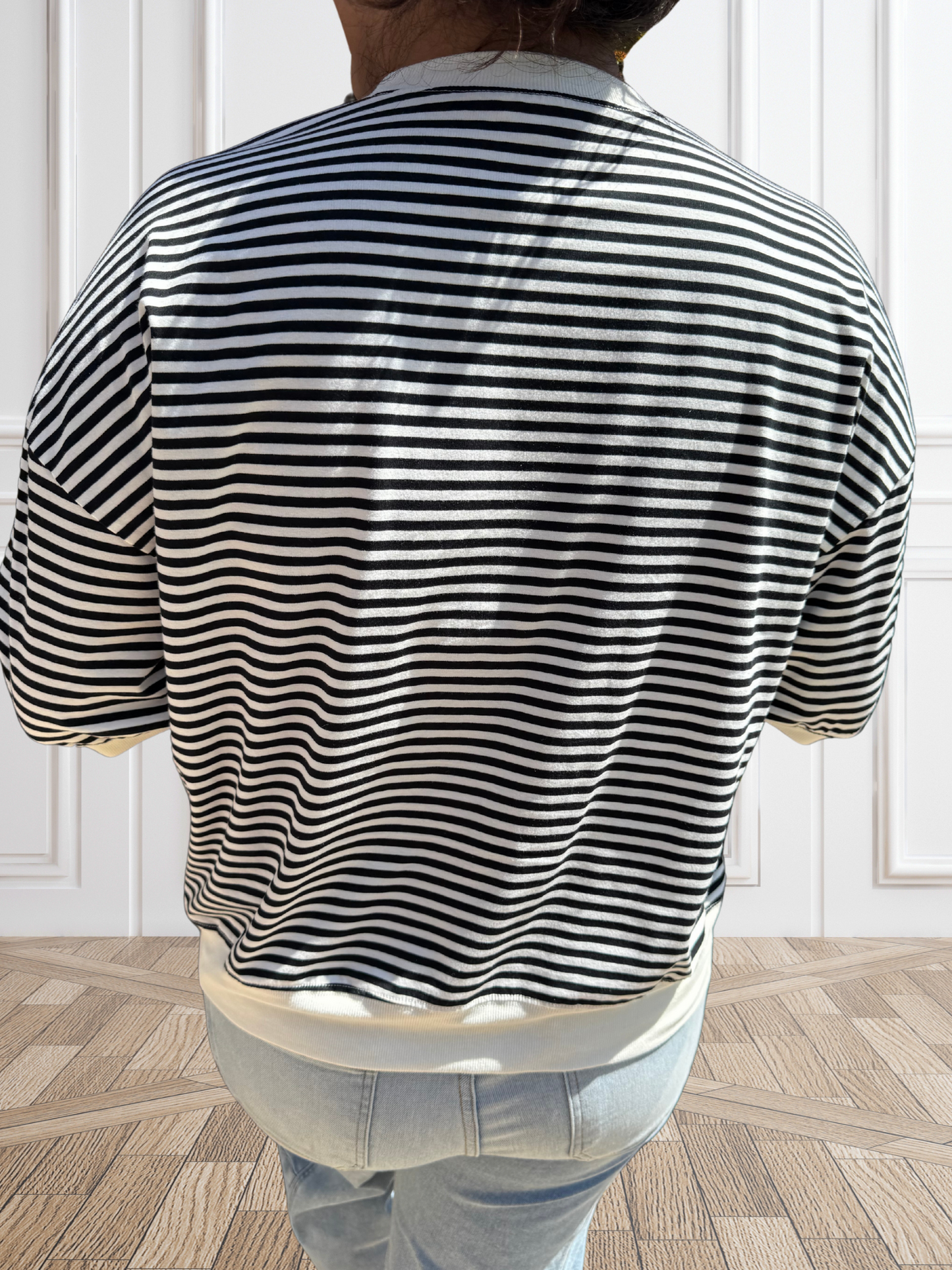 Loose Fit Striped Short Sleeve Crew Neckline Top - SV Boutique & Co.