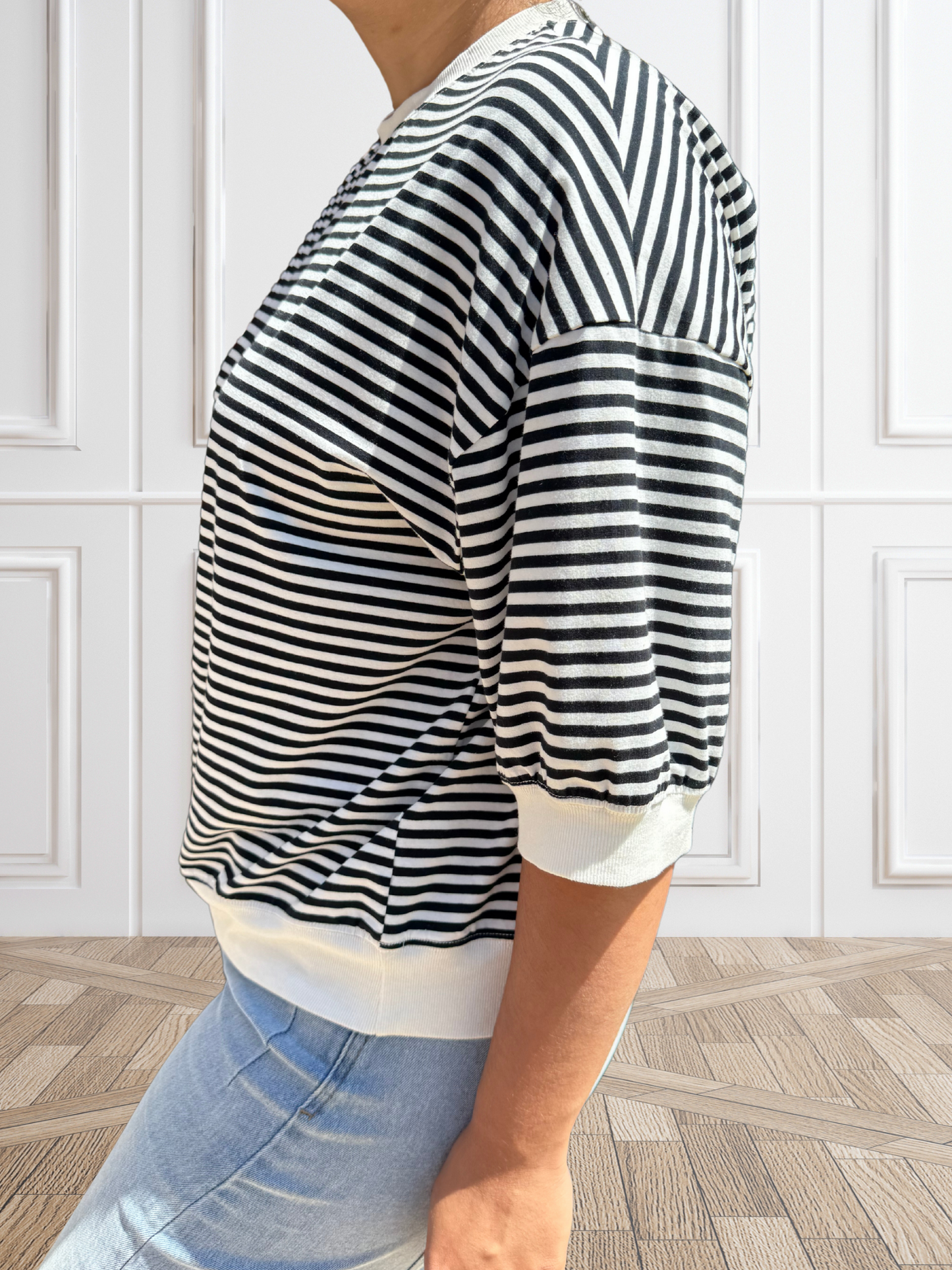Loose Fit Striped Short Sleeve Crew Neckline Top - SV Boutique & Co.
