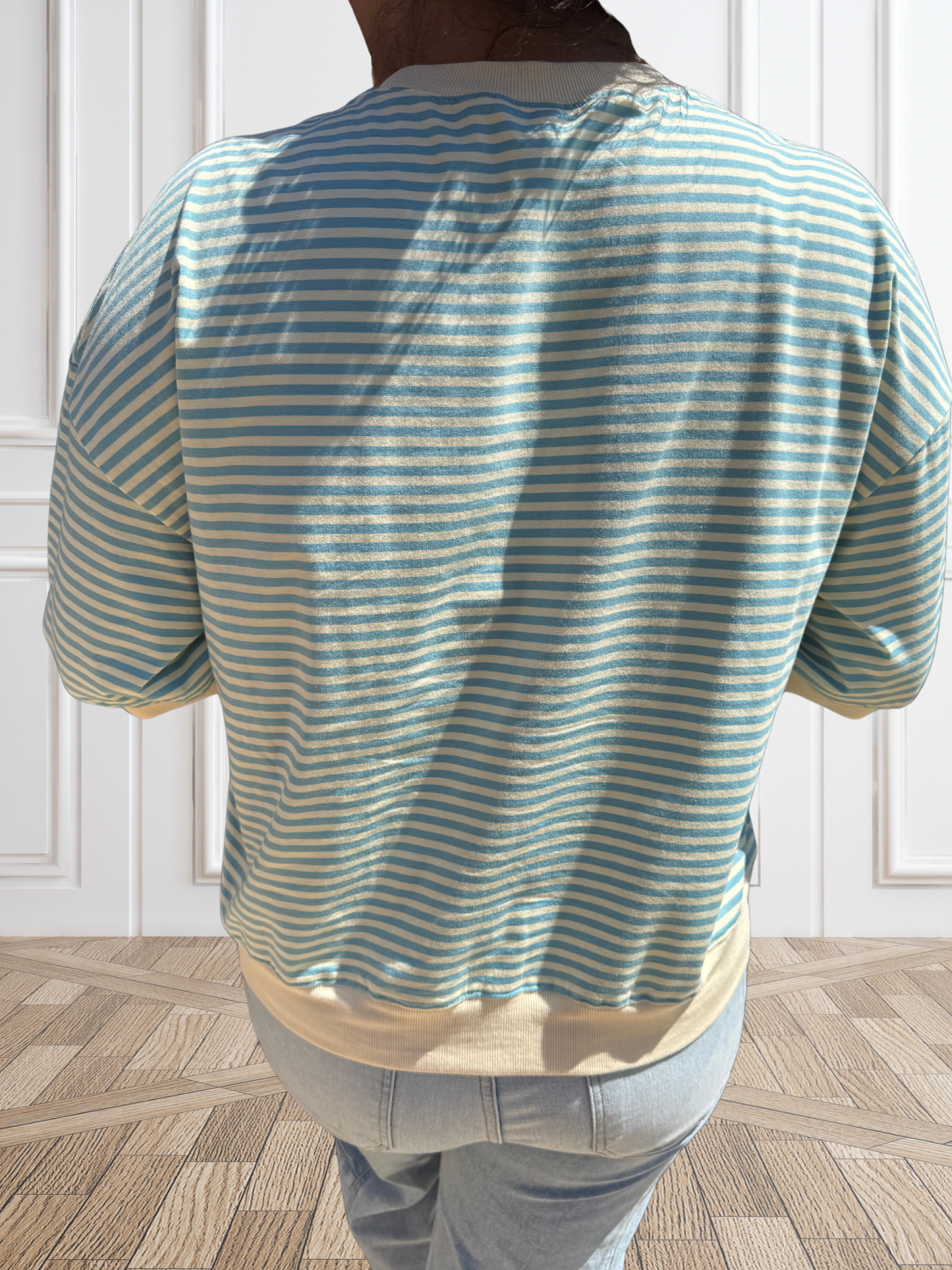 Loose Fit Striped Short Sleeve Crew Neckline Top - SV Boutique & Co.