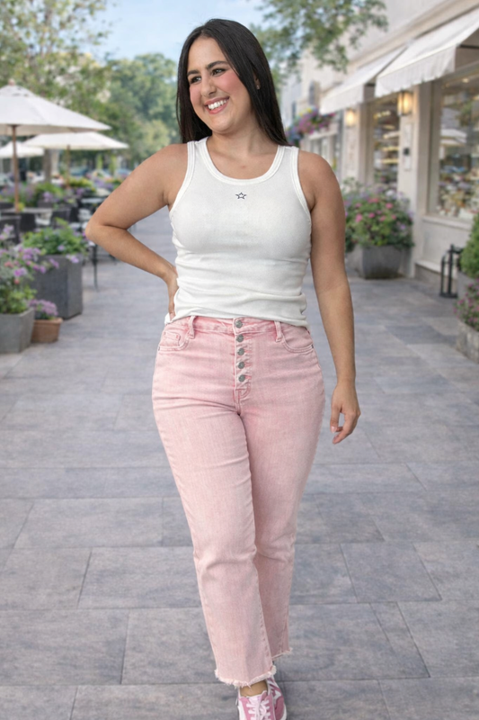 Vervet/Flying Monkey Mid-Rise Crop Flared Denim Jeans in Light Pink Wash