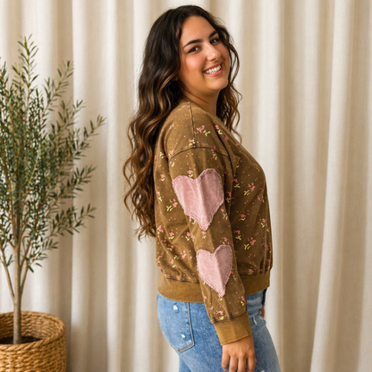 FLORAL HEART WASHED PULLOVER - SV Boutique & Co.