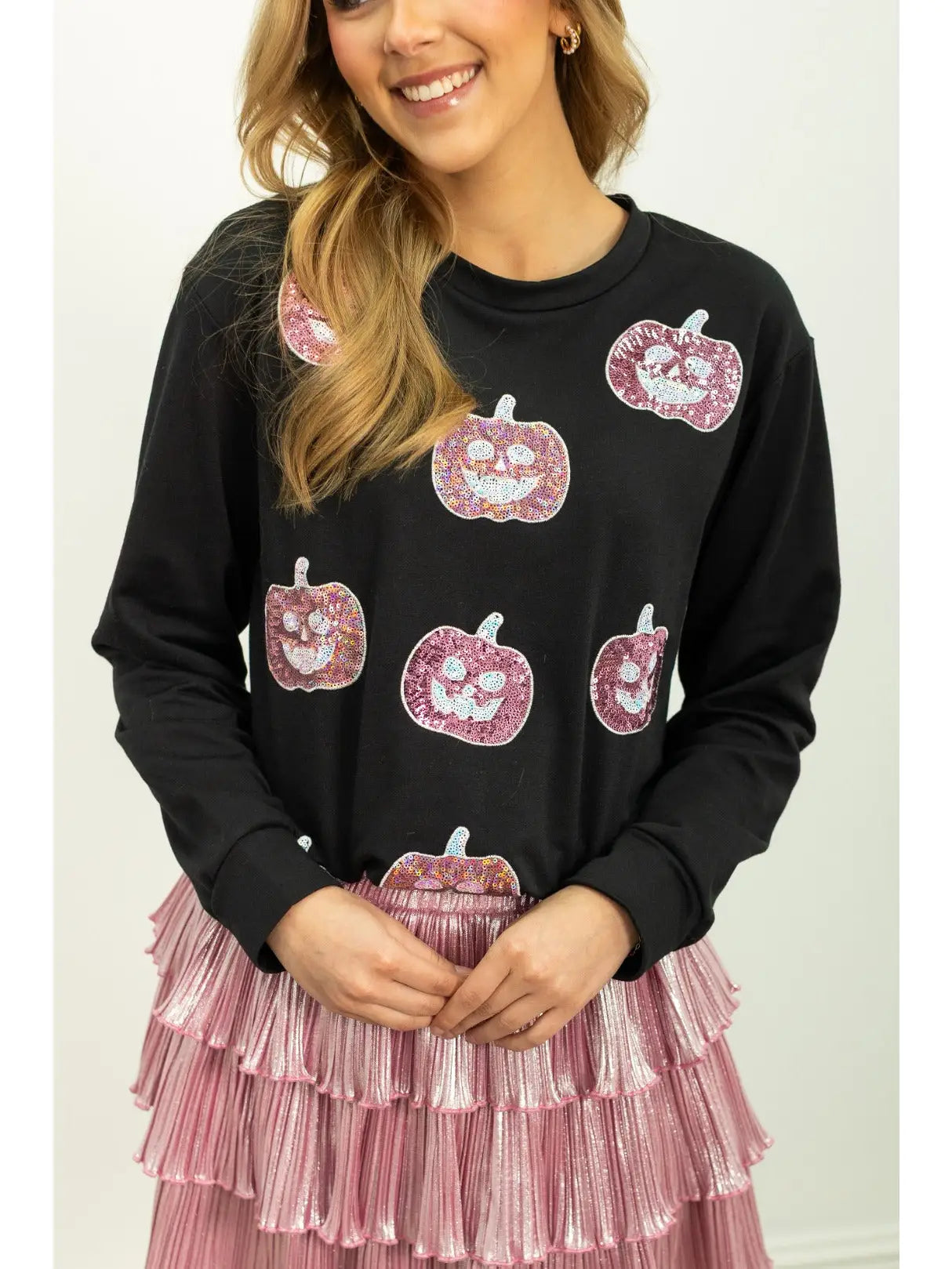 Pumpkin Sequin Long Sleeve Top