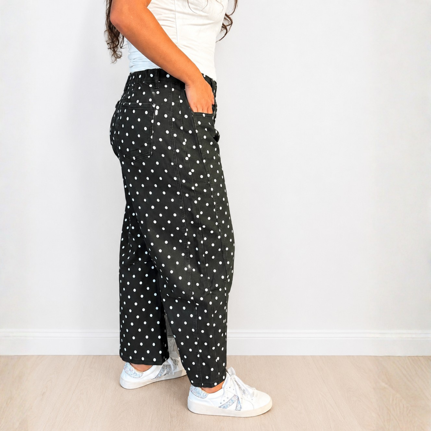 Black Polka Dot Barrel Jeans