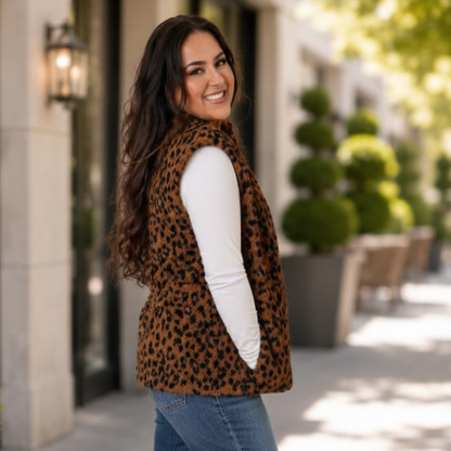 Leopard Sherpa Reversible Zip Vest