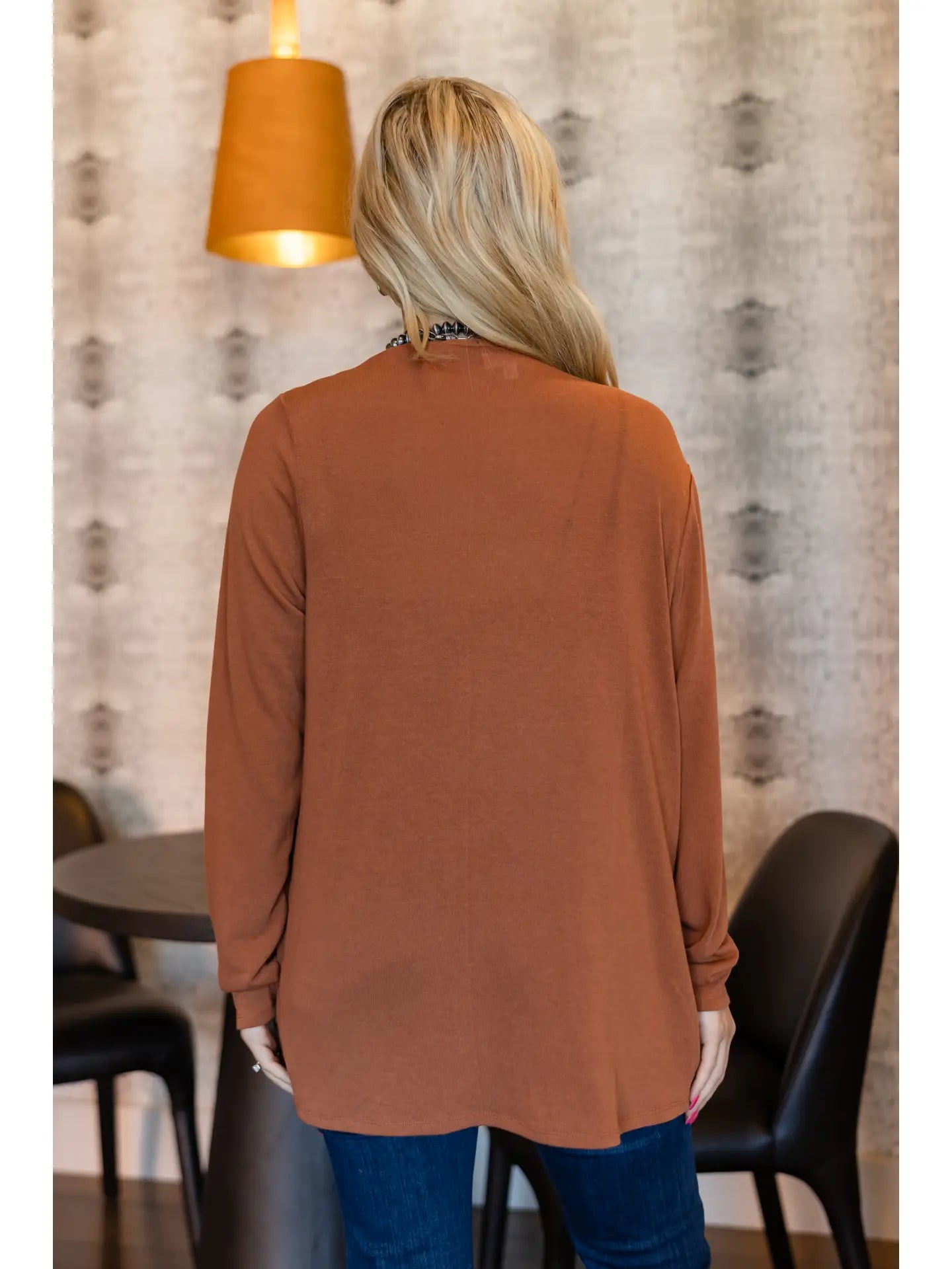 Soft Drape Open Front Rust Cardigan