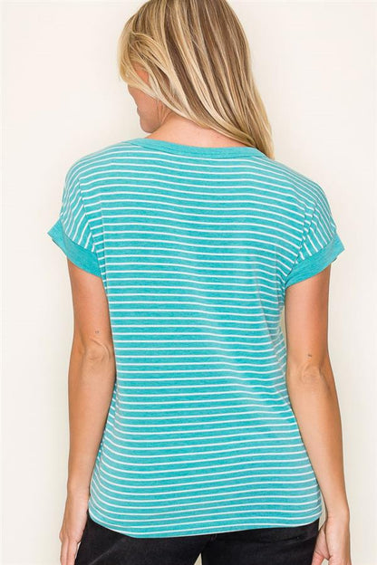 Crew Neck Short Sleeve Terry Striped Top from Staccato