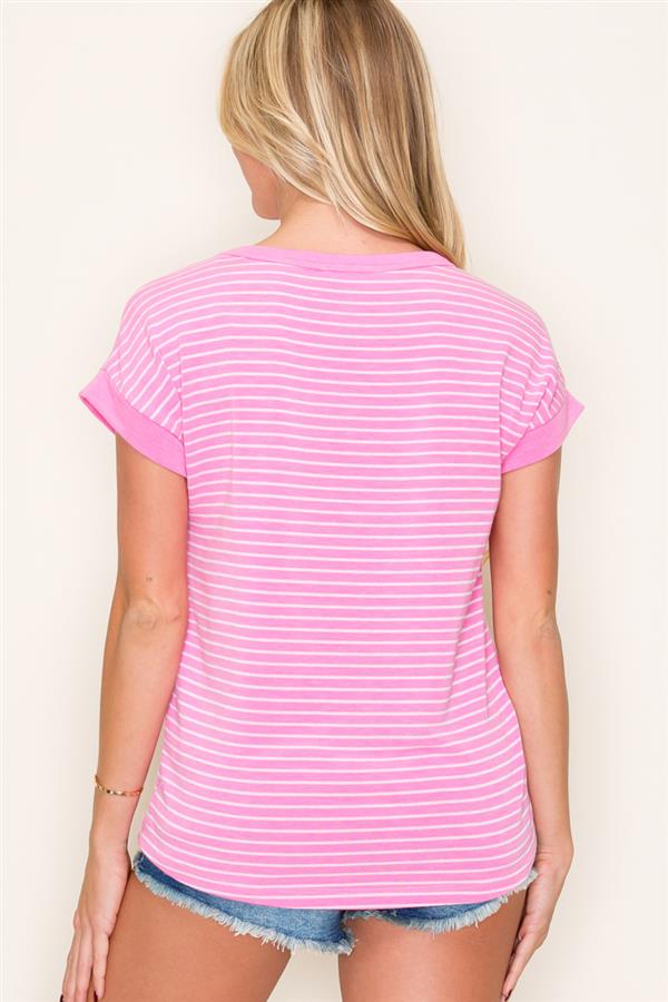 Crew Neck Short Sleeve Terry Striped Top from Staccato