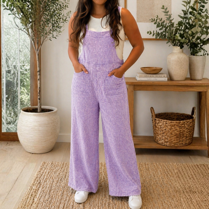 Grape Crush Washed double gauze elastic waist wide leg overalls FINAL SALE - SV Boutique & Co.