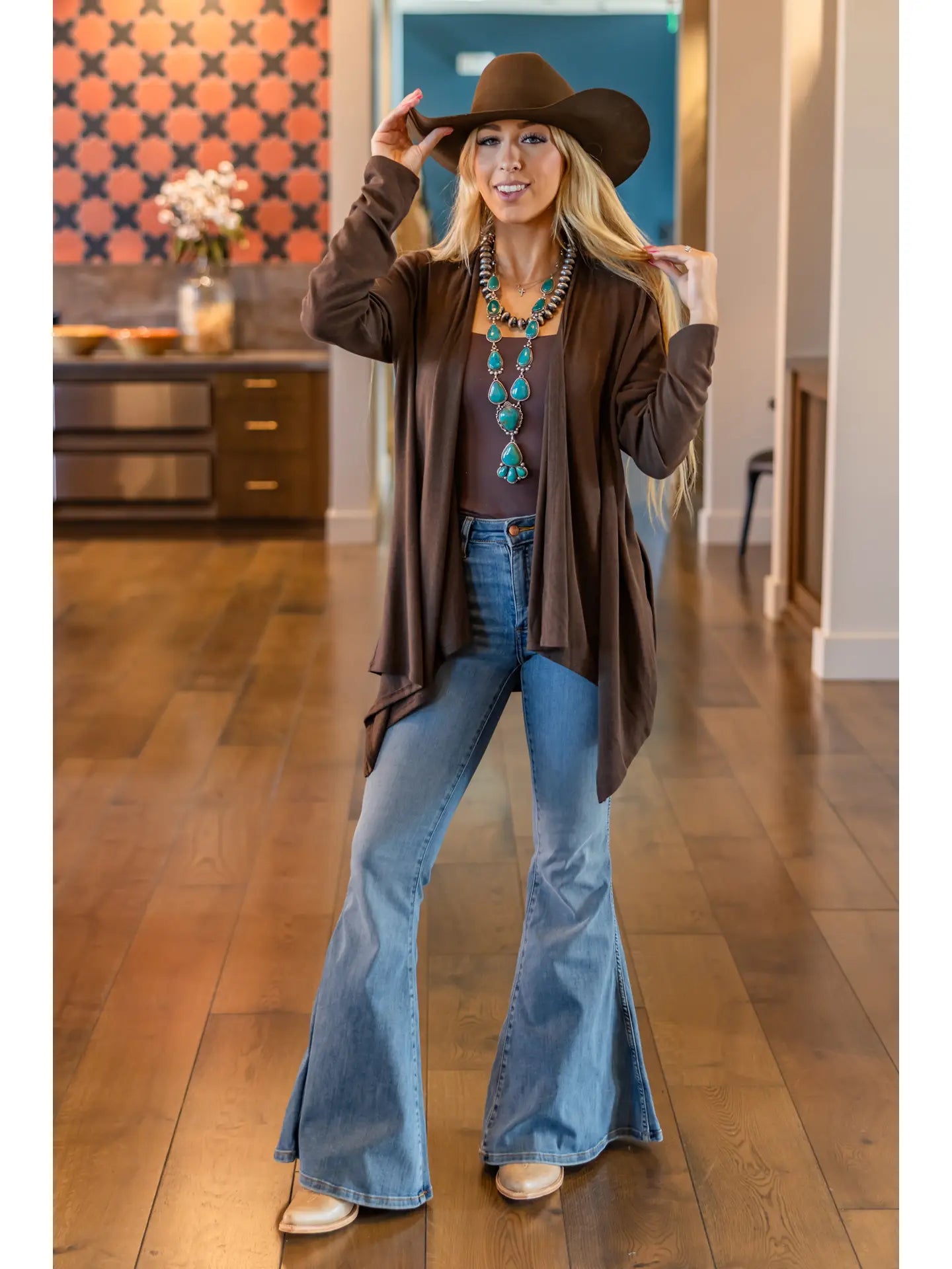 Soft Drape Open Front Chocolate Cardigan
