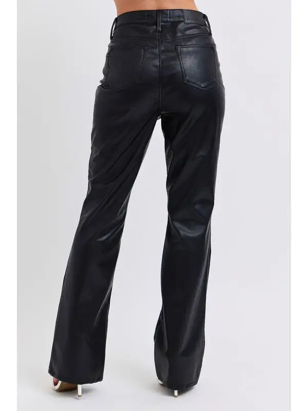 Faux Leather High Waisted Tummy Control Bootcut