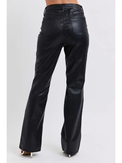 Faux Leather High Waisted Tummy Control Bootcut