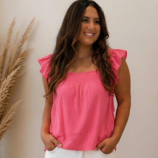 Coral Smocked Square Neck Top FINAL SALE - SV Boutique & Co.