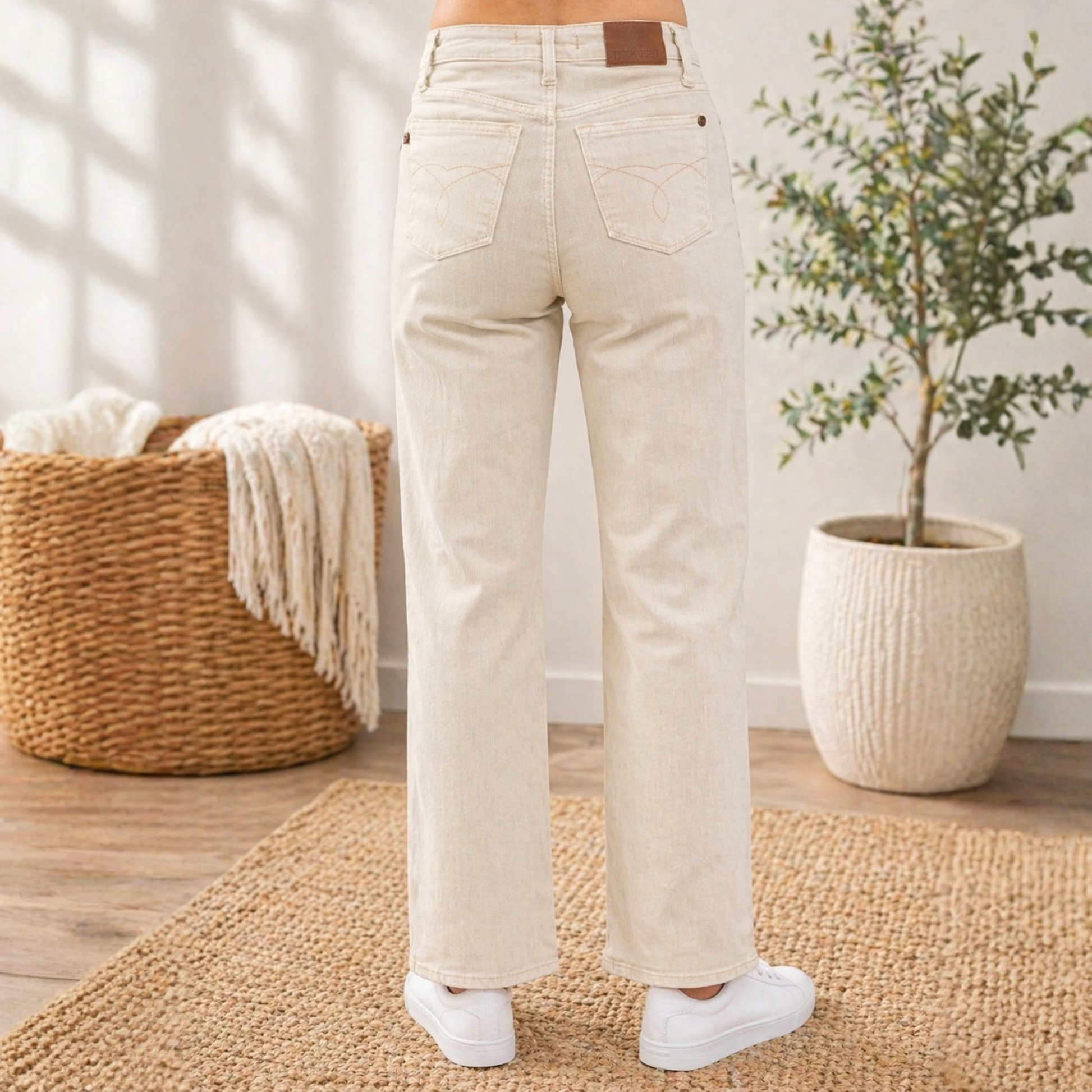 Judy Blue High Rise Beige Garment Dyed Destroy 90's Straight - SV Boutique & Co.