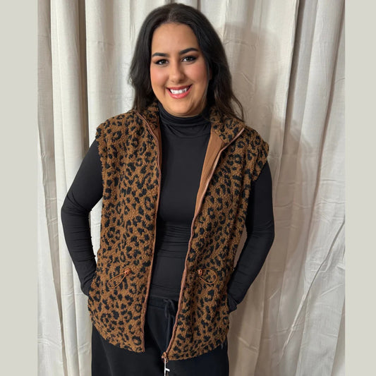 Leopard Sherpa Reversible Zip Vest