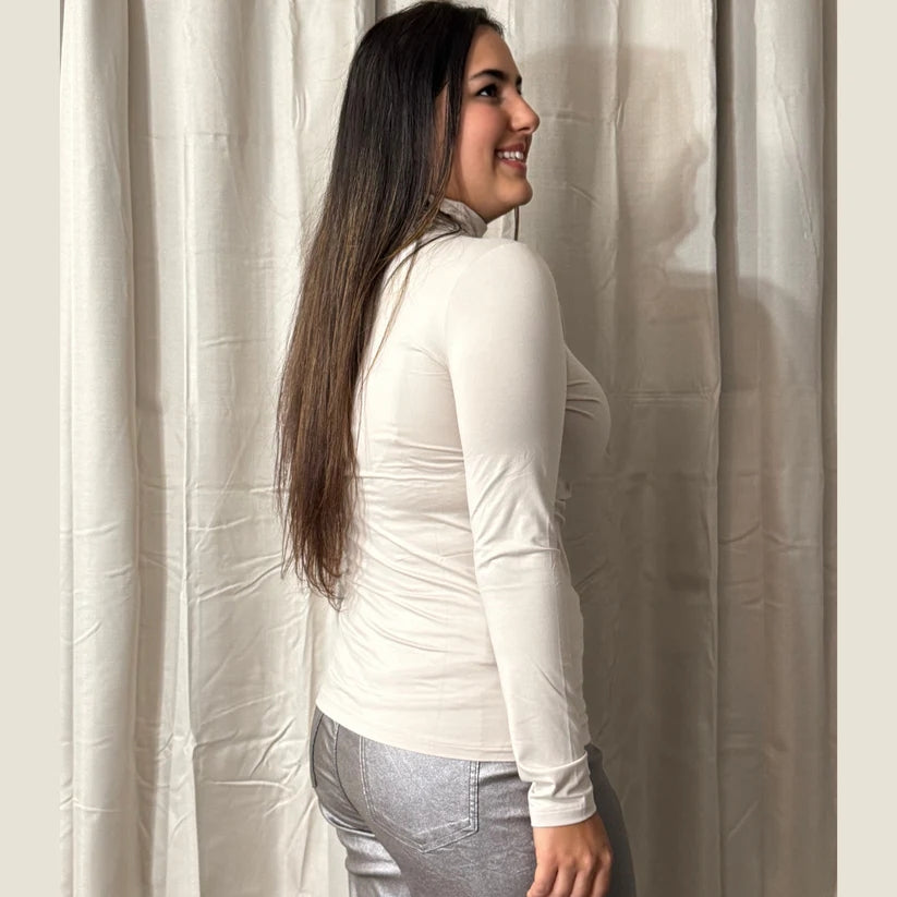 Sand Microfiber Everyday Mock Neck Top