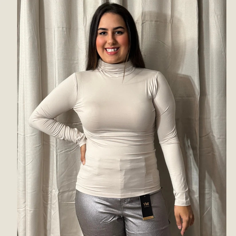 Sand Microfiber Everyday Mock Neck Top