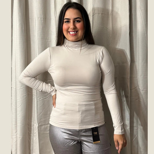 Sand Microfiber Everyday Mock Neck Top