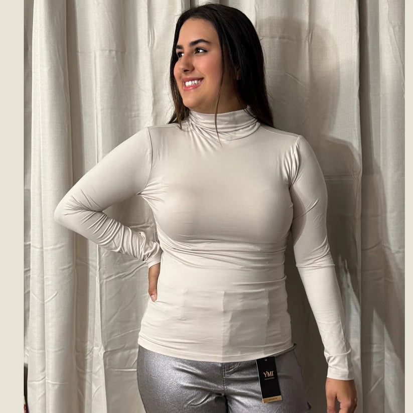 Sand Microfiber Everyday Mock Neck Top