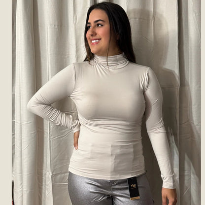 Sand Microfiber Everyday Mock Neck Top