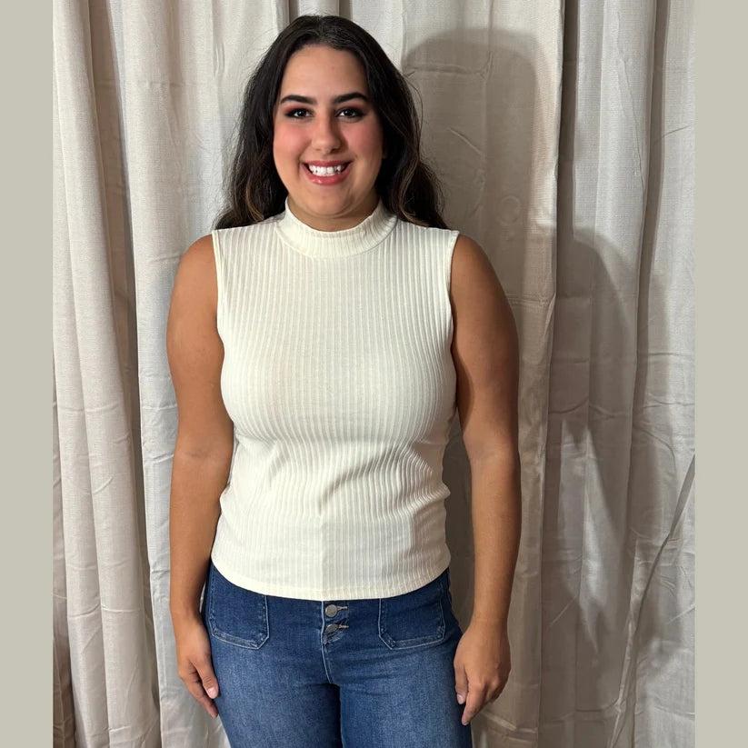 Ivory Sleeveless Ribbed Turtleneck