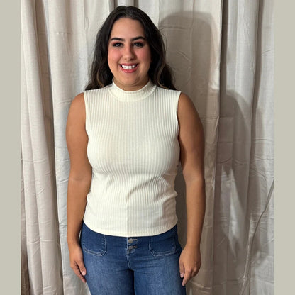 Ivory Sleeveless Ribbed Turtleneck