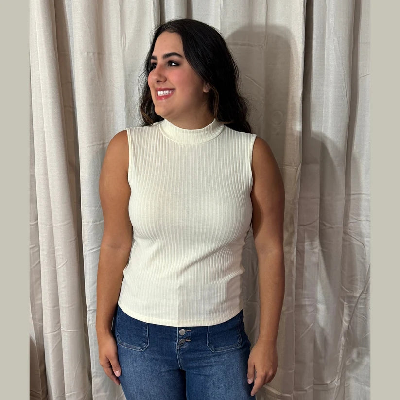 Ivory Sleeveless Ribbed Turtleneck