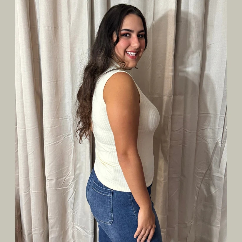 Ivory Sleeveless Ribbed Turtleneck