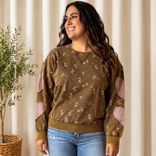 FLORAL HEART WASHED PULLOVER - SV Boutique & Co.