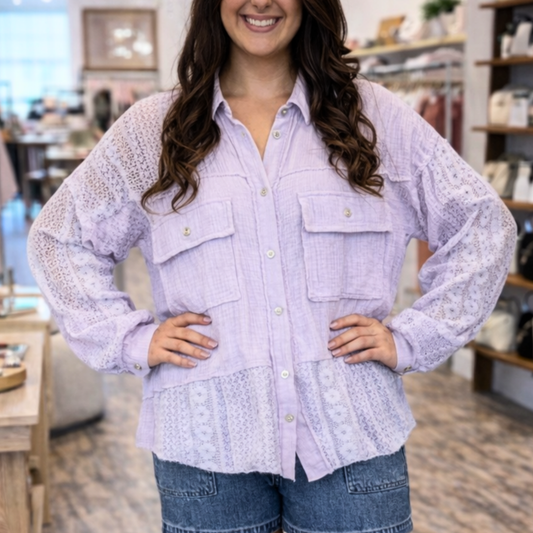LILAC & LACE BUTTON UP BLOUSE ANDREE BY UNIT - SV Boutique & Co.