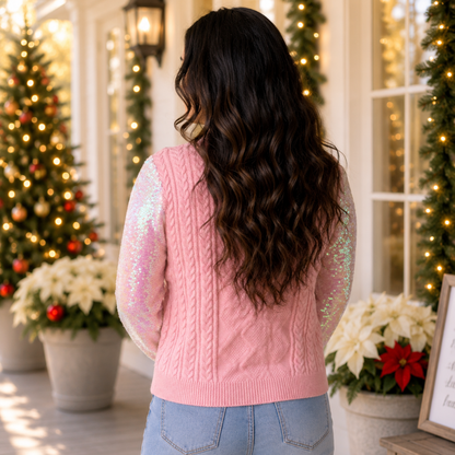 Frosty Snowman Cardigan with Sequin Sleeves Grace + Emma - SV Boutique & Co.