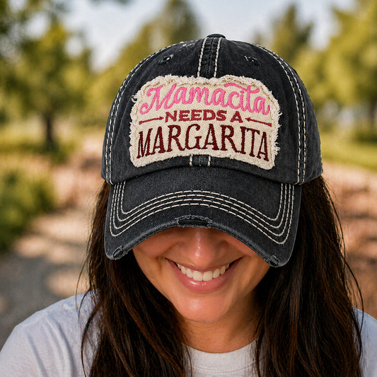 Mamacita Needs A Margarita Distressed Baseball Cap - SV Boutique & Co.
