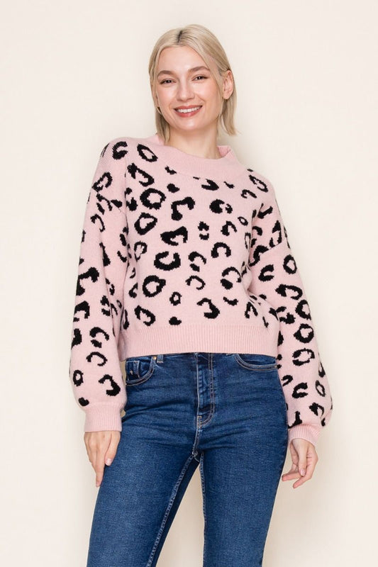Leopard Print Knit Sweater White Birch