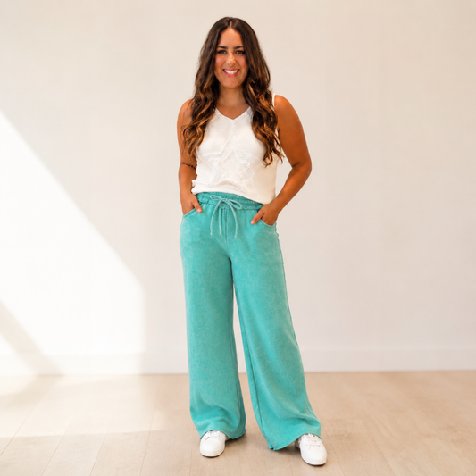 COOL TIDE ACID WASH FLEECE PALAZZO SWEATPANTS WITH POCKETS FINAL SALE