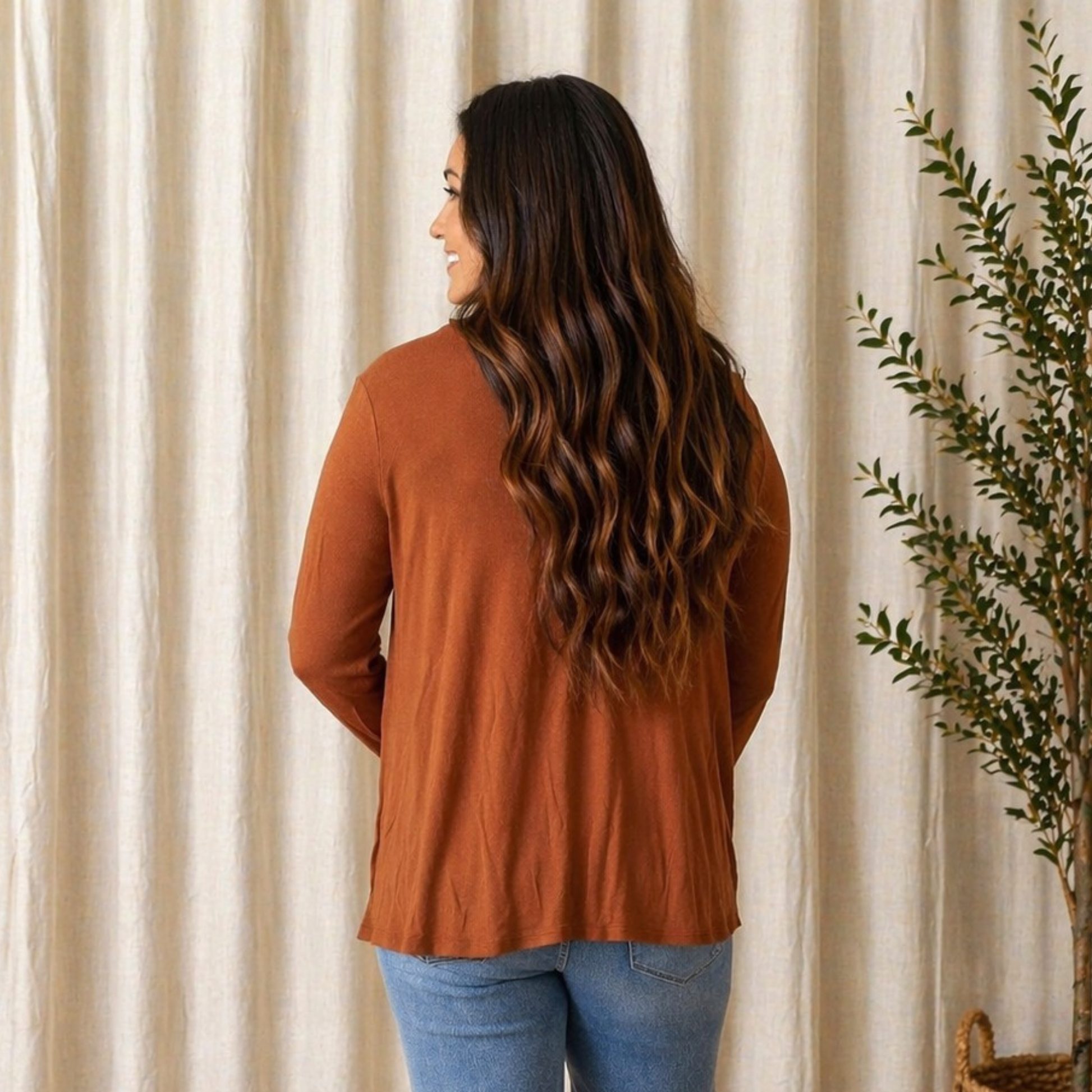 Soft Drape Open Front Rust Cardigan - SV Boutique & Co.