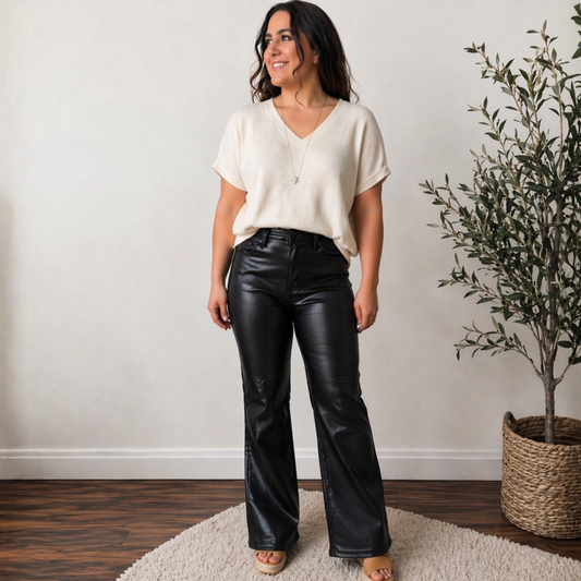Faux Leather High Waisted Tummy Control Bootcut - SV Boutique & Co.